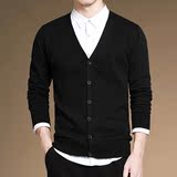 A家男装2016秋季新款男士v领针织衫开衫修身大码毛衣外套纯棉简约