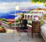 3D立体油画手绘地中海风景大型壁画客厅卧室沙发背景墙纸壁纸墙布