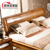 现代中式实木床卧室双2人床1.5米1.8米 乌金木色婚床成套定制家具
