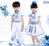 青花瓷男童六一儿童表演服合唱服女童舞蹈服古筝诗歌朗诵演出服装