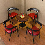 餐桌椅组合复古实木铁艺促销奶茶彩色咖啡可升降圆桌餐饮甜品酒吧