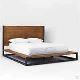 美式乡村铁艺实木双人床，铁工艺LOFT工业风格实木床简约床复古床
