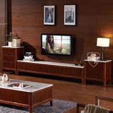 电视柜大理石面纯实木橡木现代简约新中式胡桃木色储物加长地柜