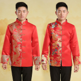 新郎中山装男士修身唐装红色秀禾服男装中式结婚礼服中国风潮流夏