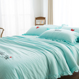 水洗棉简约四件套全棉纯色被套1.8床单床笠2.0m床上用品双人1.5米