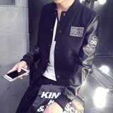 2016新款韩版修身棒球服青少年立领夹克男复潮人拼皮袖子呢子外套