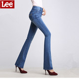 正品代购LeePU'S217牛仔裤女高腰双排扣微喇力修身显瘦小喇叭长裤