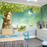 儿童房壁纸定制 卡通卧室房间梦幻森林绿树大型壁画墙纸云海童话