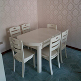 白色折叠伸缩餐桌实木餐桌椅套装组合特价小户型圆桌实木吃饭桌子