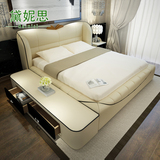 榻榻米皮床 真皮床 双人床1.5米1.8米 奢华白色皮床 韩式新结婚床