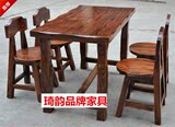 碳化防腐复古咖啡馆桌椅面馆餐饮桌椅组合小吃店实木快餐桌椅