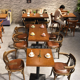 星巴克咖啡厅桌椅组合 美式实木茶餐厅桌椅 loft复古西餐厅桌椅