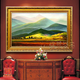 玄关风水挂画纯手绘古典山水景油画风景巨人山壁画欧式客厅装饰画