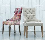 美式乡村简约现代沙发法式实木软包餐椅欧式麻布印花休闲椅电脑椅