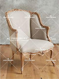 法式新古典实木雕花单人沙发美式布艺软包休闲椅欧式复古卧室家具
