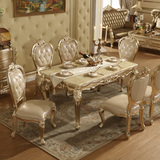 欧式餐桌椅组合 大理石餐桌香槟色小户型长方形实木雕花餐台饭桌