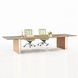 胡桃简约现代钢木长桌玻璃会议桌不锈钢框脚3.8米大型长条办公桌