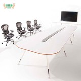 白色极简会议桌钢木组合3.2米椭圆工作台4.8米长条简约现代开会桌