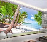 壁画3D沙滩海滩浪漫风景电视背景墙墙纸客厅床头卧室沙发无缝壁纸