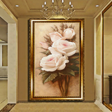 墙纸壁画3D立体玄关走廊过道背景墙纸装饰画 竖版 欧式油画玫瑰花