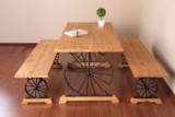 欧美乡村复古铁艺做旧餐桌椅组合创意车轮休闲咖啡庭院长桌椅套件