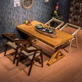 简约现代休闲咖啡茶餐厅桌椅实木家具原木办公复古铁艺餐桌椅组合
