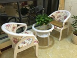 宜家实木阳台休闲欧式桌椅三件套组合田园咖啡洽谈茶几布艺围圈椅