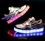 儿童带翅膀鞋子秋夏街舞超酷潮童鞋男童女童运动鞋充电LED闪灯鞋