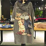 日韩文艺外贸纯棉条纹森系带帽卡通兔子女风衣外套长衬衫