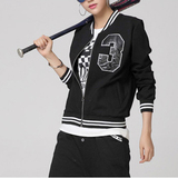 2016春季韩版休闲女装长袖修身时尚棒球服绣花拉链运动宽松女外套