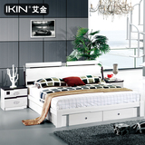 现代简约板式床1.8米高箱床白色烤漆床抽屉床收纳储物 双人床木床