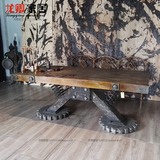 美式乡村工业铁艺原木大板餐桌茶桌办公桌接待会议桌长方形工作台