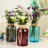 现代简约彩色透明玻璃水培麻绳花瓶花器装饰摆件桌面插花花瓶