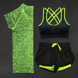 夏季健身服女瑜伽服套装显瘦 健身房运动跑步服女速干上衣三件套
