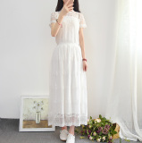 夏季复古宫廷镂空蕾丝白色仙女公主连衣裙修身伴娘礼服长裙白裙子