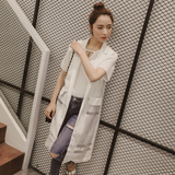 2016夏新款韩版镂空蕾丝拼接西装领无袖中长款夹克薄外套女防晒衫