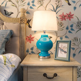 几人N年 现代简约创意北欧地中海台灯蓝色玻璃客厅卧室床头台灯具