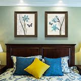 美式卧室床头挂画  客厅装饰画三联壁画 沙发背景墙画 蓝色百合
