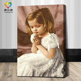真心意数字油画 儿童人物diy手绘小女孩 虔诚的祈祷30*50 装饰画