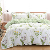 田园风绿色小清新纯棉床单被套四件套全棉1.8米床笠床上用品家纺