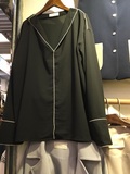 2016春夏韩国新款女装yes.k韩版复古翻领长袖喇叭袖雪纺衬衫衬衣