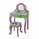 木制彩色花朵图案梳妆台桌 大尺寸公主女孩梳妆台梳妆台桌椅套装