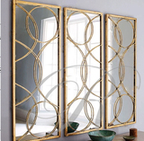 美式铁艺装饰镜餐边壁饰壁挂镜墙面金色方形几何浴室镜复古玄关镜