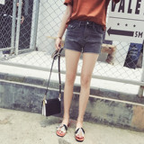 韩版女装夏装新款超显瘦弹力牛仔短裤卷边水洗磨白做旧牛仔裤
