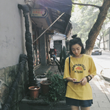 ▲ASIBANNAC▼明媚夏日里的菠萝黄色宽松字母印花纯棉短袖T恤女