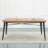 美式实木长条形圆角餐桌椅组合商用时尚简约碳化烧烤店一桌四椅