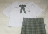 夏季日本JK衬衫 幼稚园服丸襟刺绣制服校服套装 灰绿格