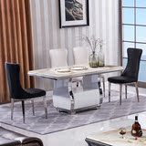 展梵 大理石餐桌现代简约餐桌椅组合储物柜饭桌小户型长方形餐桌
