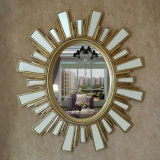 欧式太阳形贴片装饰圆形镜玄关装饰壁挂背景墙卫浴镜卫生间化妆镜