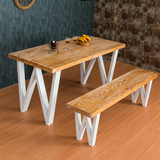 LOFT美式北欧实木铁艺餐桌椅办公桌组合复古长方形酒吧咖啡厅桌椅